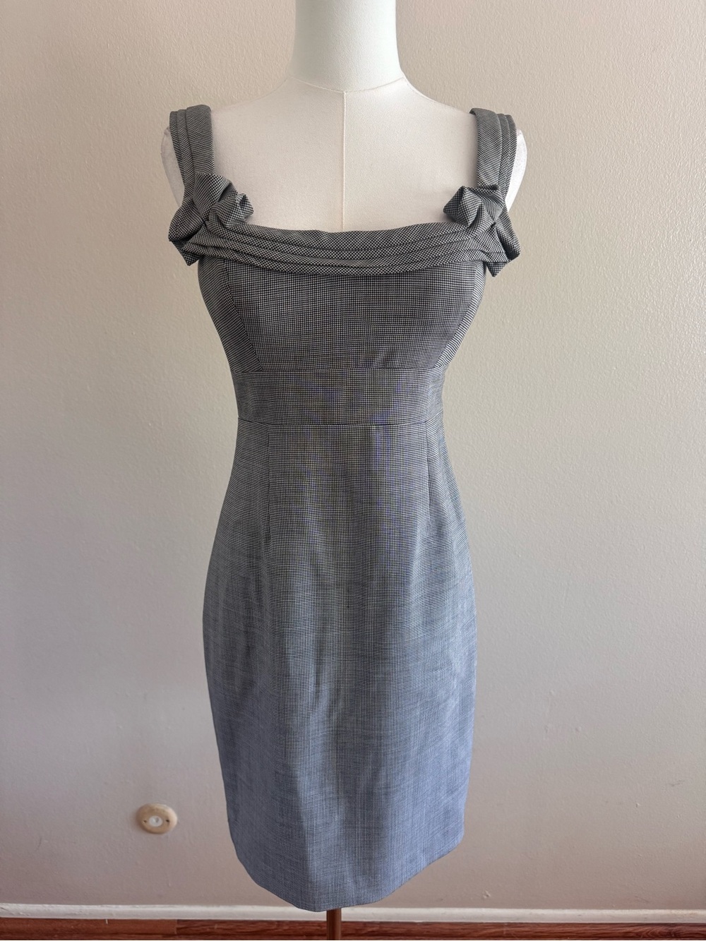 Elie Tahari Houndstooth Bow Strap Sheath Mini Dress - 96% Virgin Wool
